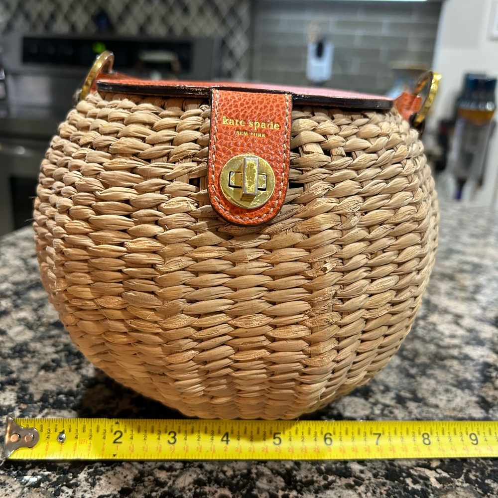 Kate Spade Tan Woven Basket Bag with Orange Accents